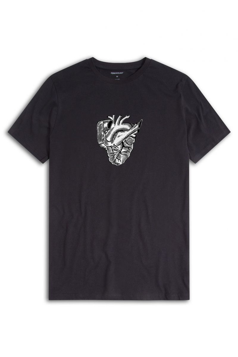 Black Soft Fabric Heart Design Short Sleeve Tee