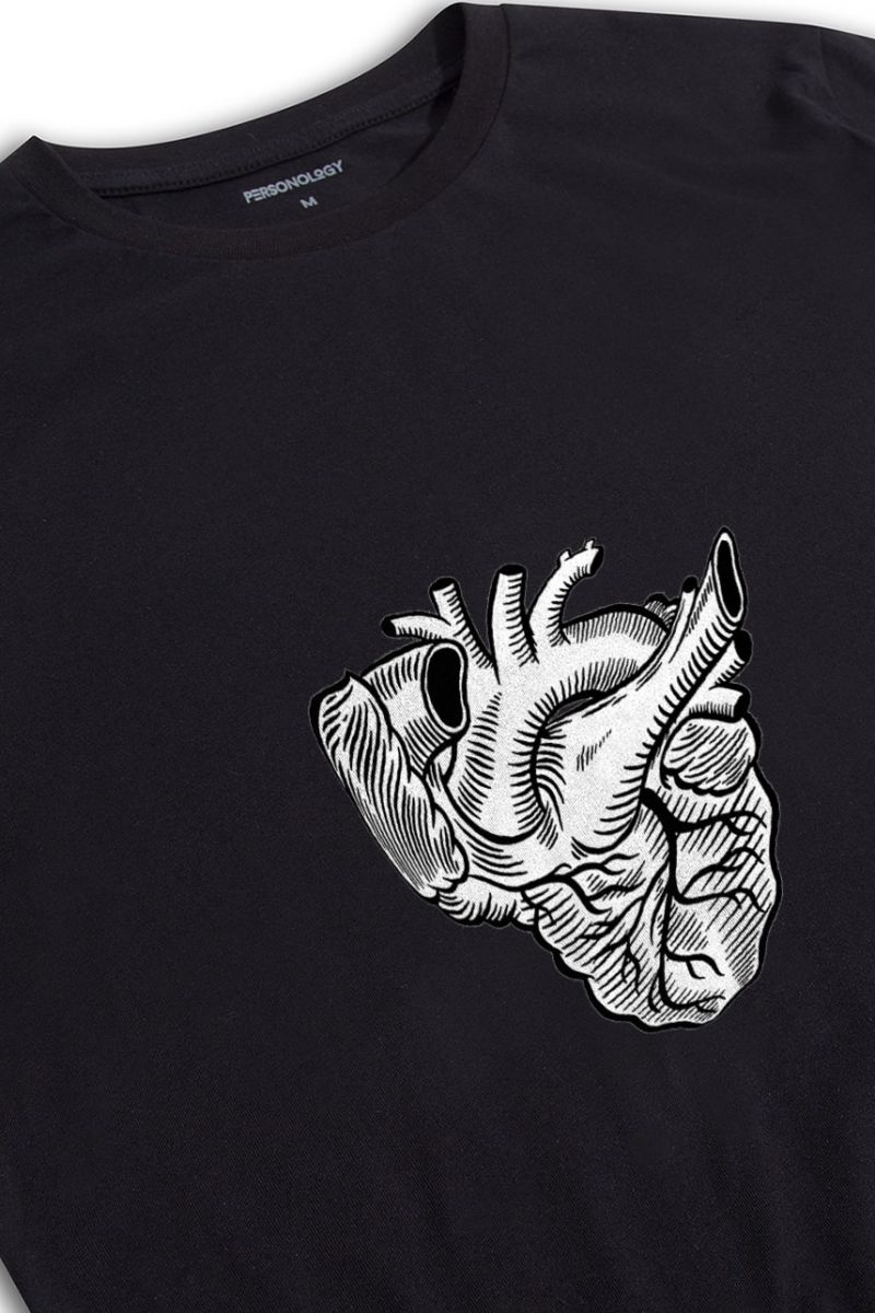 Black Soft Fabric Heart Design Short Sleeve Tee