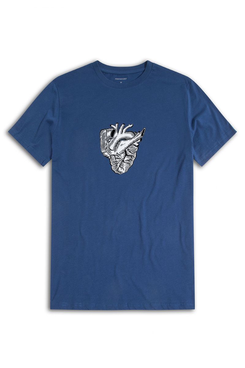 Navy Soft Fabric Heart Design Short Sleeve Tee