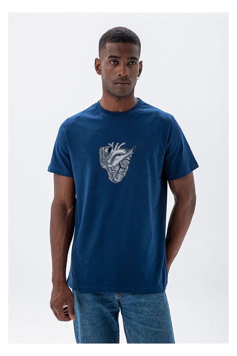 Navy Soft Fabric Heart Design Short Sleeve Tee