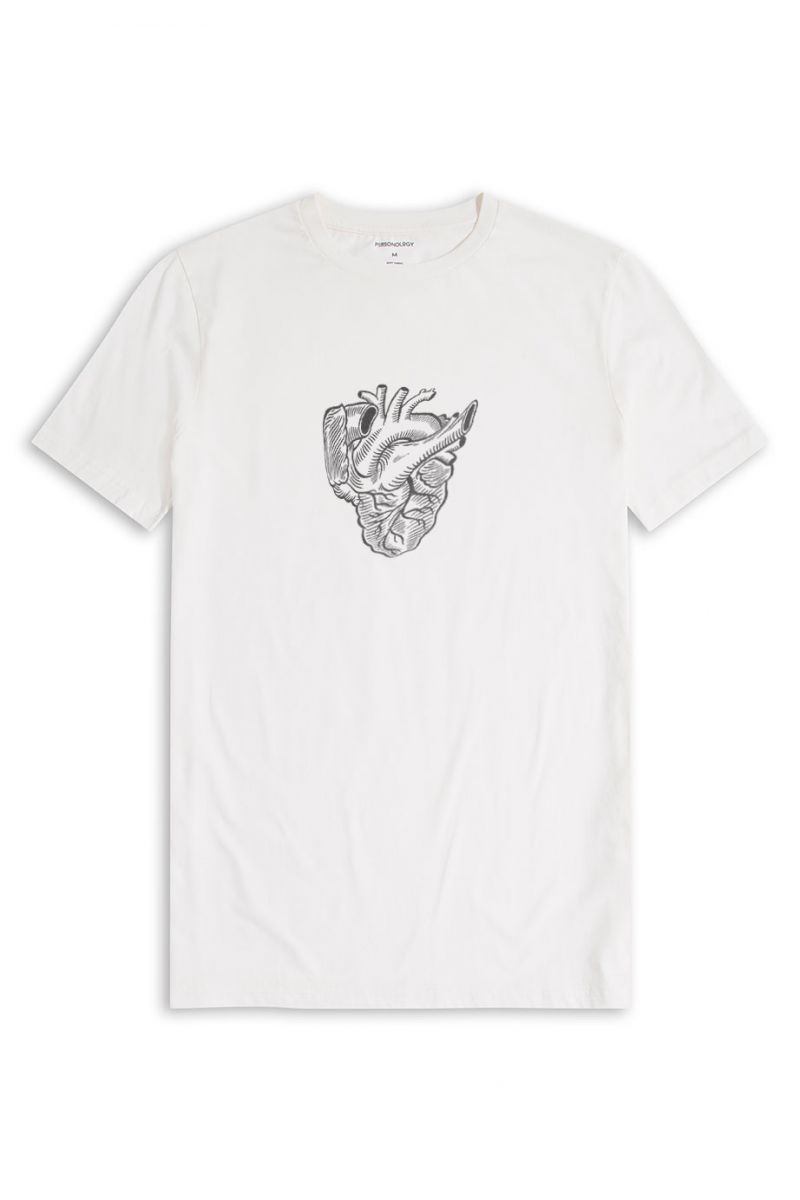Off White Soft Fabric Heart Design Short Sleeve Tee