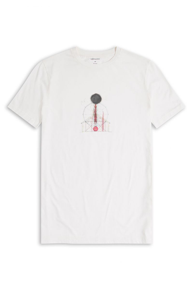 Off White Soft Fabric Abstract Design Short Sleeve Tee