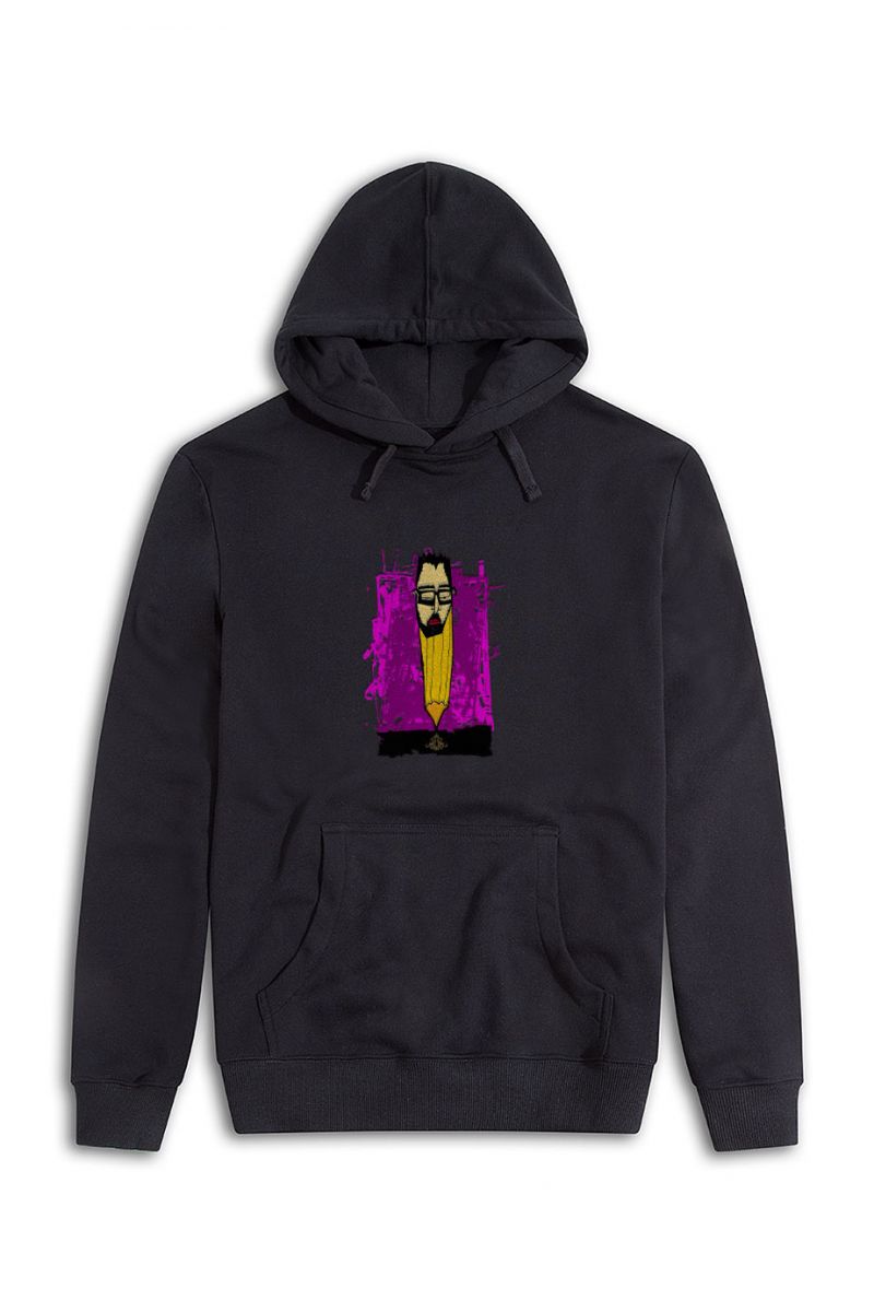 Black Premium Cotton Abstract Design Pullover Hoodie