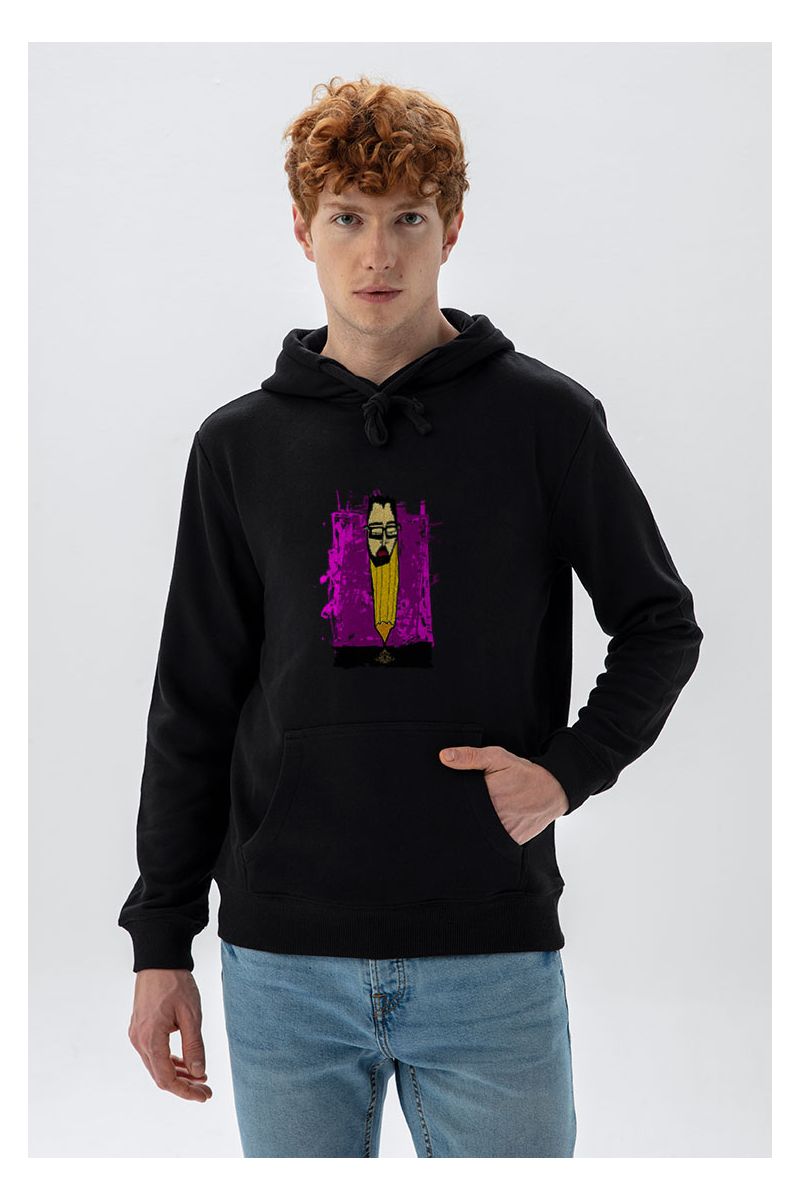 Black Premium Cotton Abstract Design Pullover Hoodie