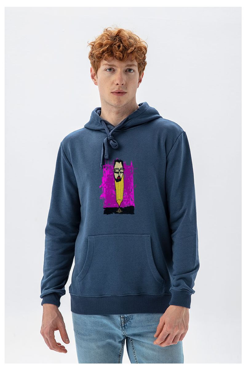 Navy Premium Cotton Abstract Design Pullover Hoodie