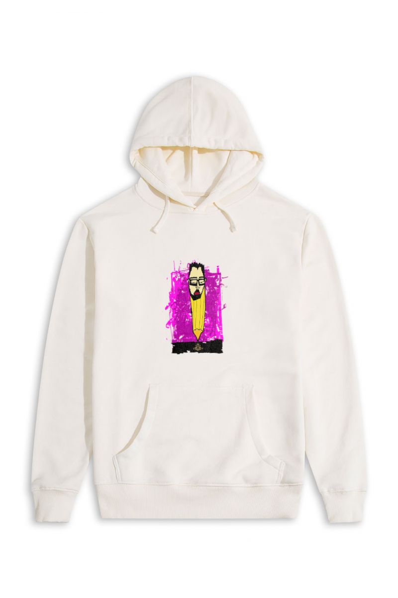 Ecru Premium Cotton Abstract Design Pullover Hoodie