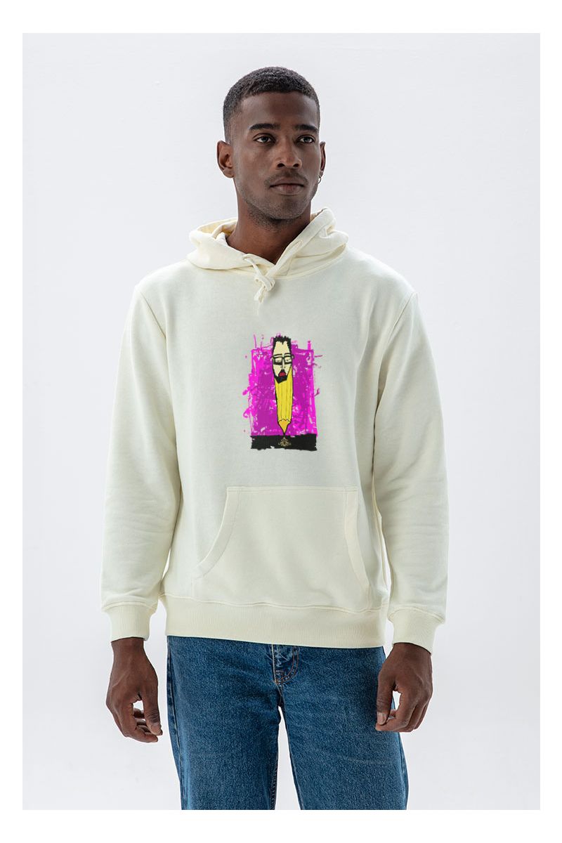 Ecru Premium Cotton Abstract Design Pullover Hoodie