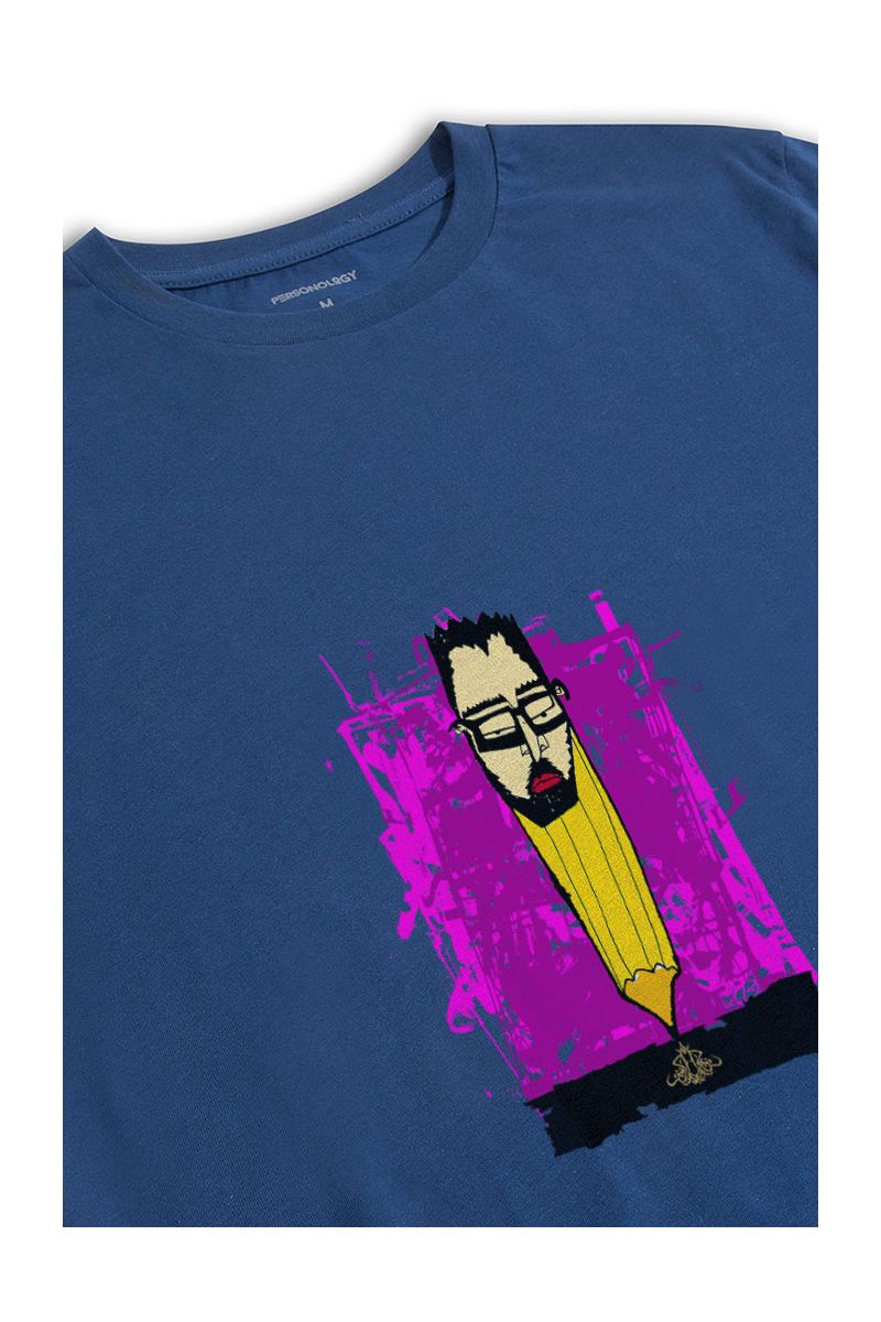 Navy Soft Fabric Abstract Design Short Sleeve Tee