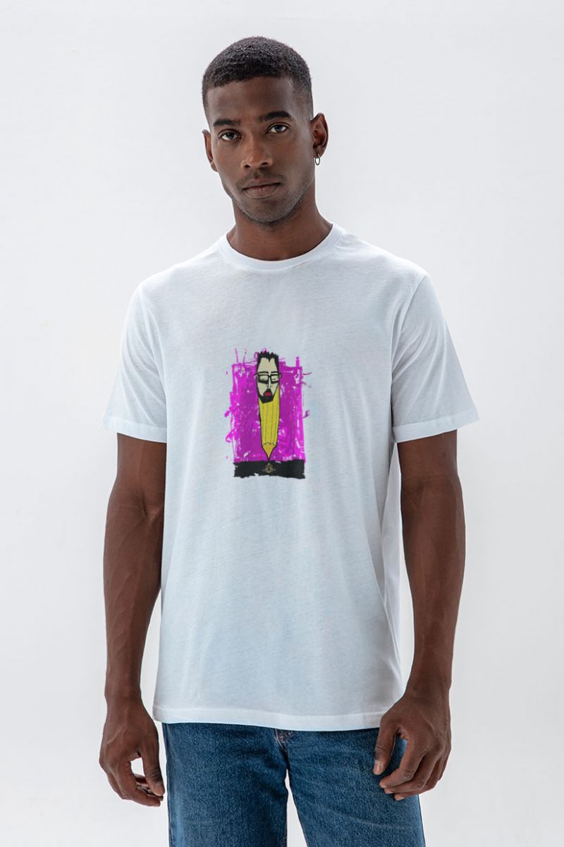 White Soft Fabric Abstract Design Short Sleeve Tee