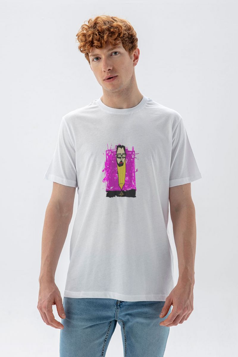 White Soft Fabric Abstract Design Short Sleeve Tee