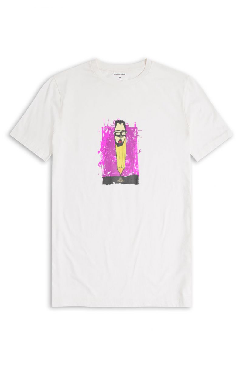 Off White Soft Fabric Abstract Design Short Sleeve Tee