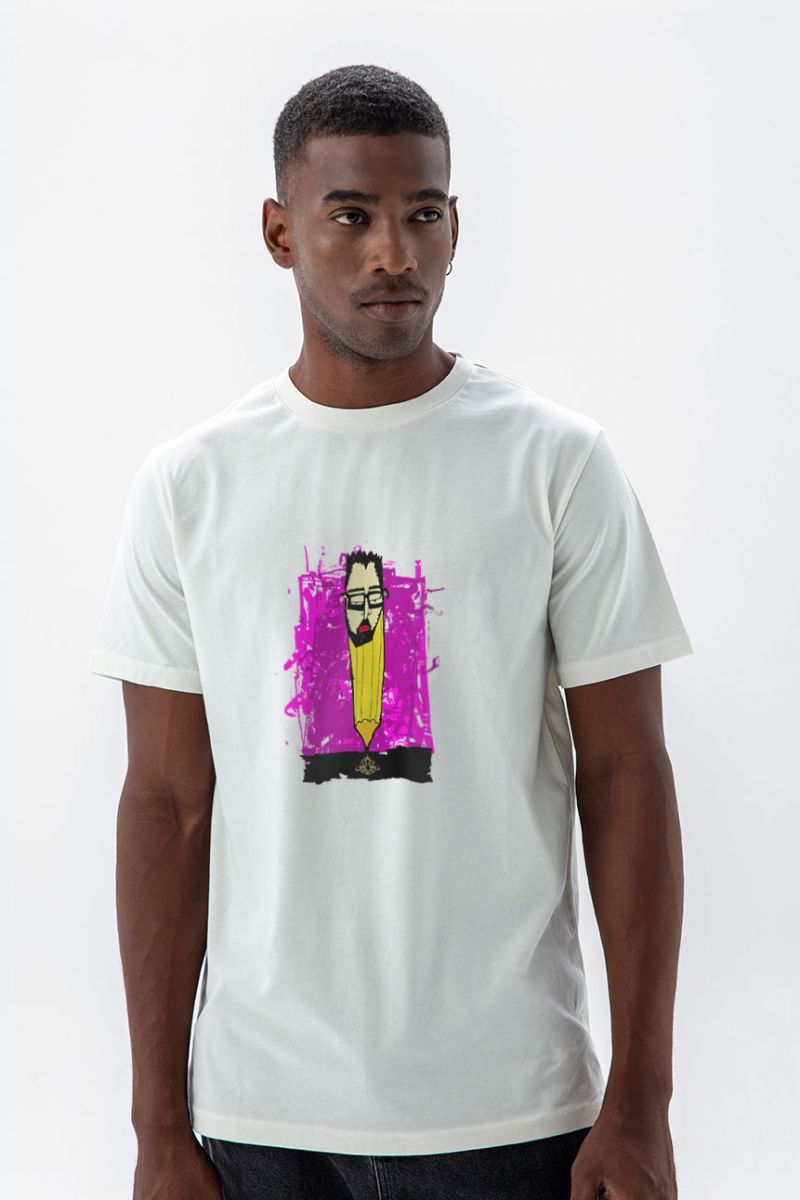 Off White Soft Fabric Abstract Design Short Sleeve Tee