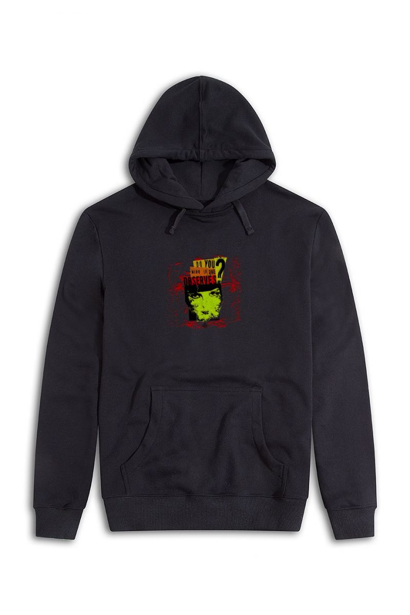 Black Premium Cotton Observes Design Pullover Hoodie