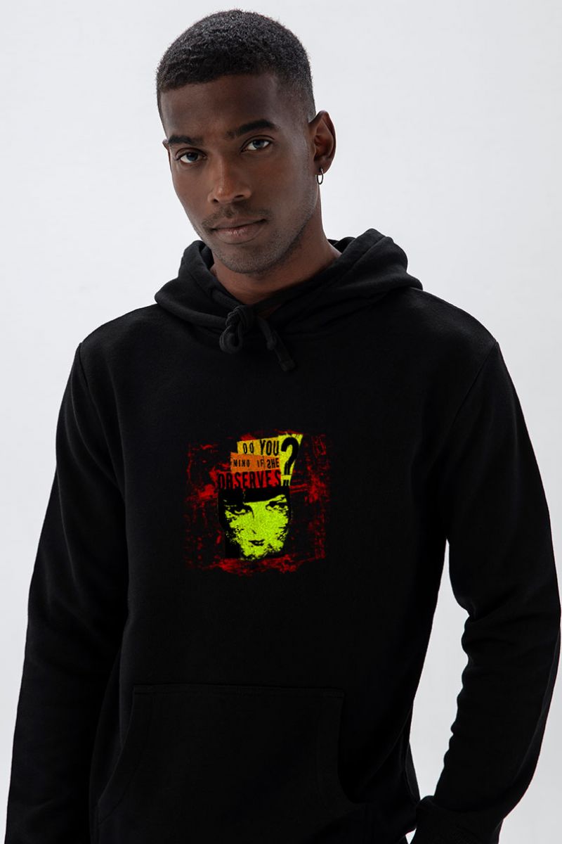 Black Premium Cotton Observes Design Pullover Hoodie