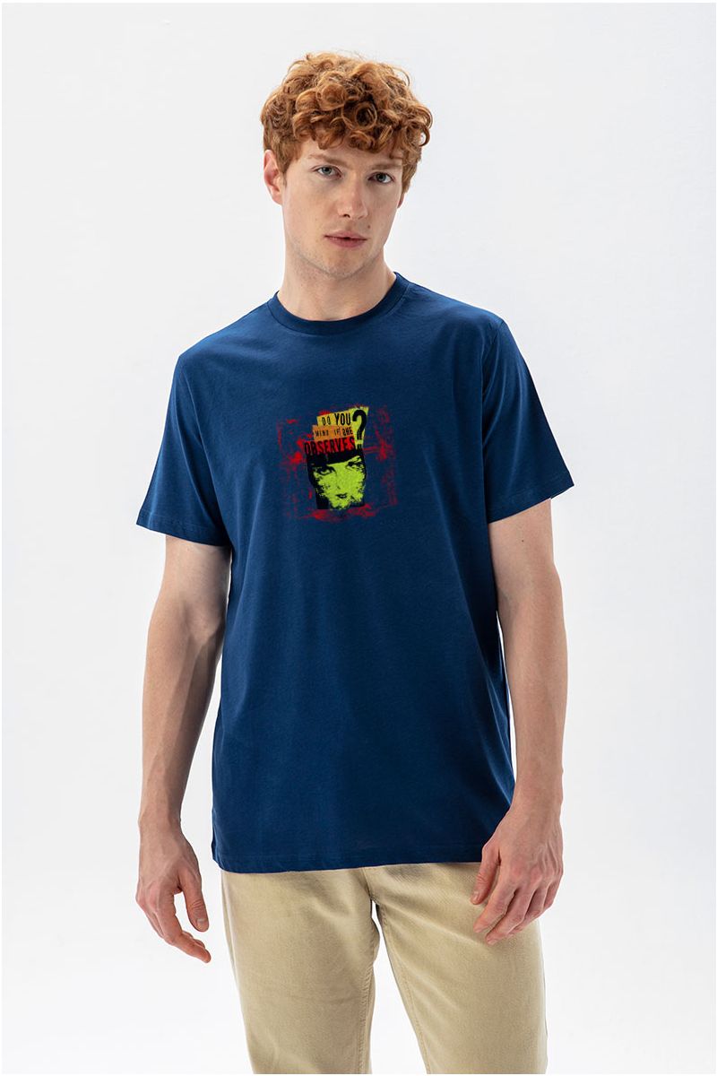 Navy Soft Fabric Observes Design Short Sleeve Tee