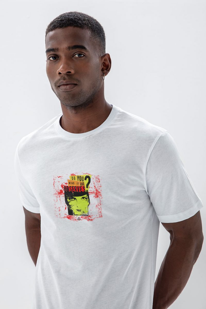 White Soft Fabric Observes Design Short Sleeve Tee