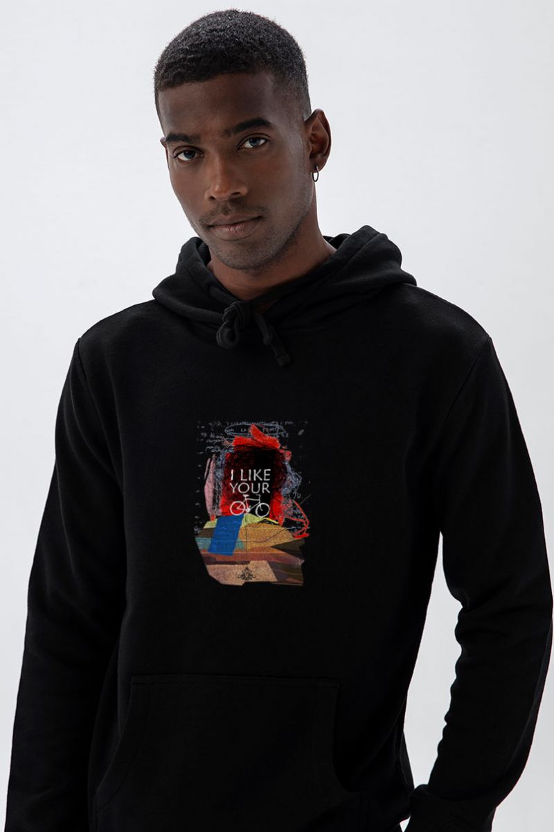 Black Premium Cotton I Like Your Bike Design Pullover Hoodie