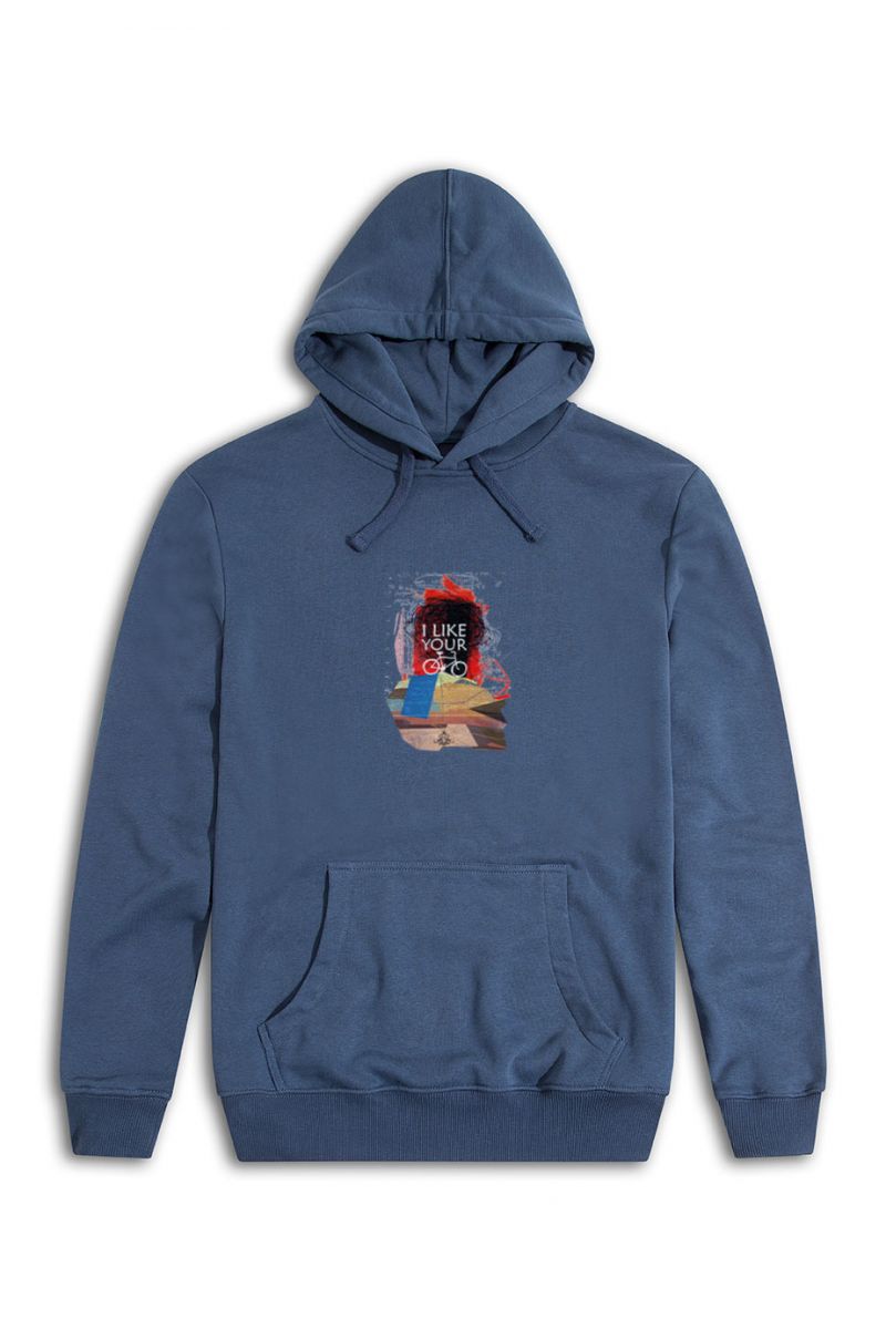 Navy Premium Cotton I Like Your Bike Design Pullover Hoodie
