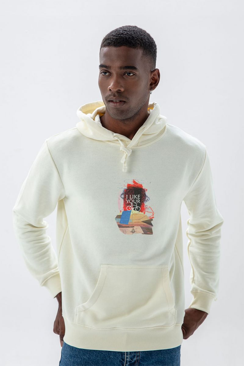 Ecru Premium Cotton I Like Your Bike Design Pullover Hoodie