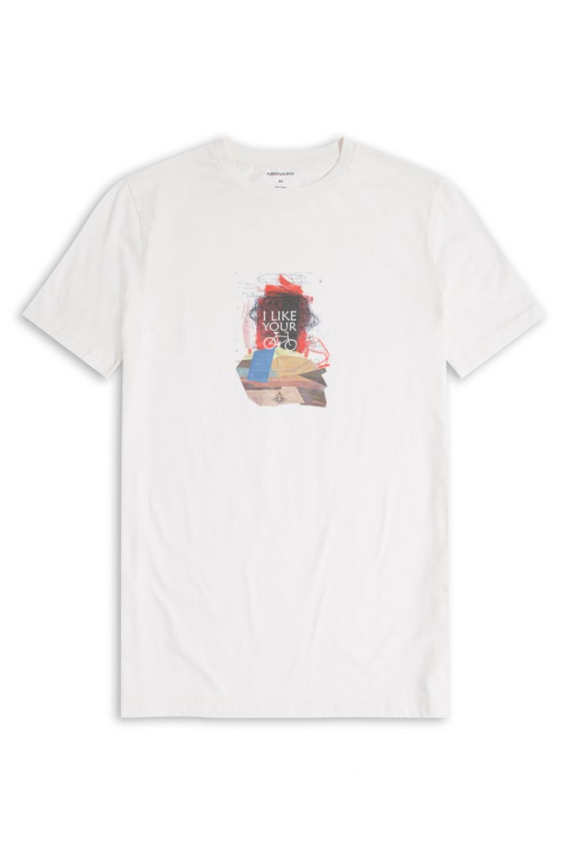 Off White Soft Fabric I Like Your Bike Design Short Sleeve Tee