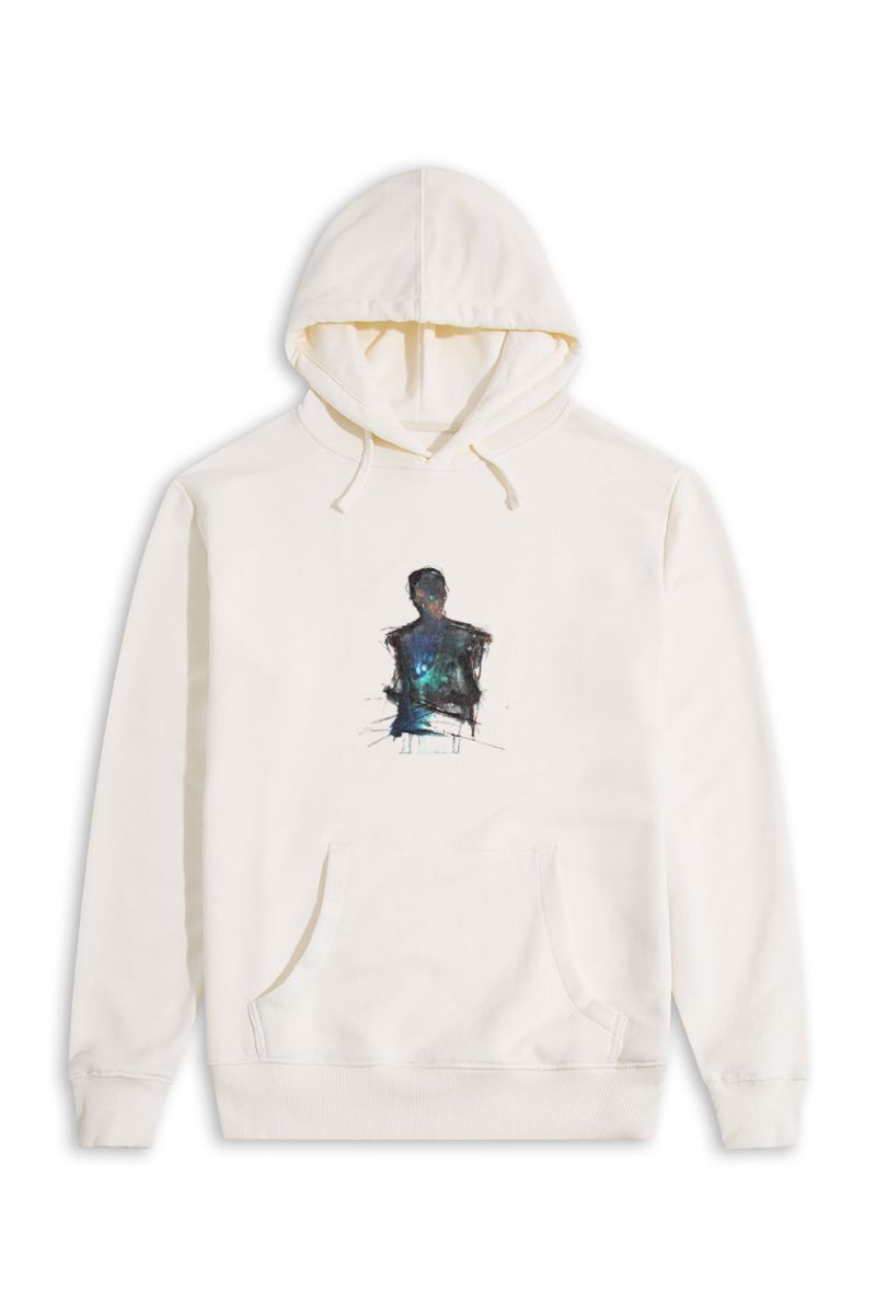 Ecru Premium Cotton Abstract Design Pullover Hoodie
