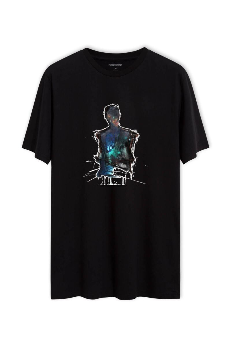 Black Soft Fabric Abstract Design Short Sleeve Tee