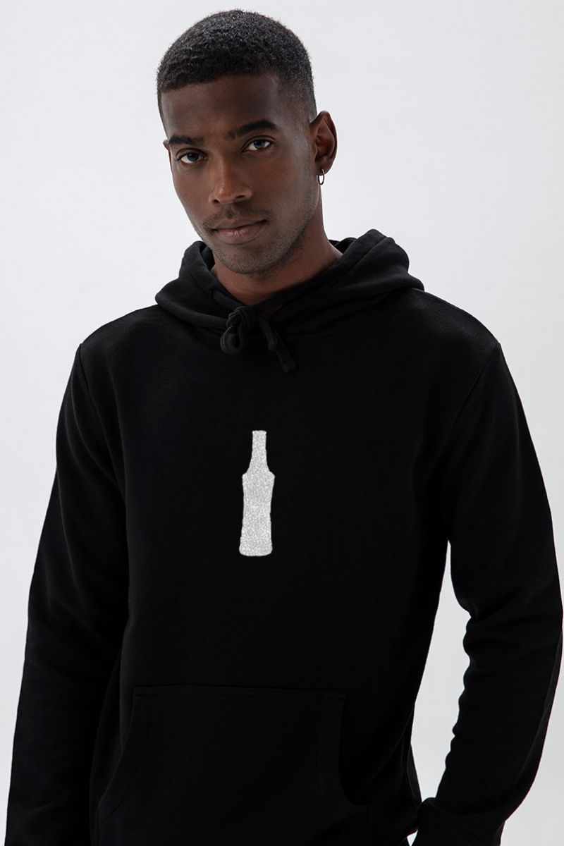 Black Premium Cotton Bootle Design Pullover Hoodie