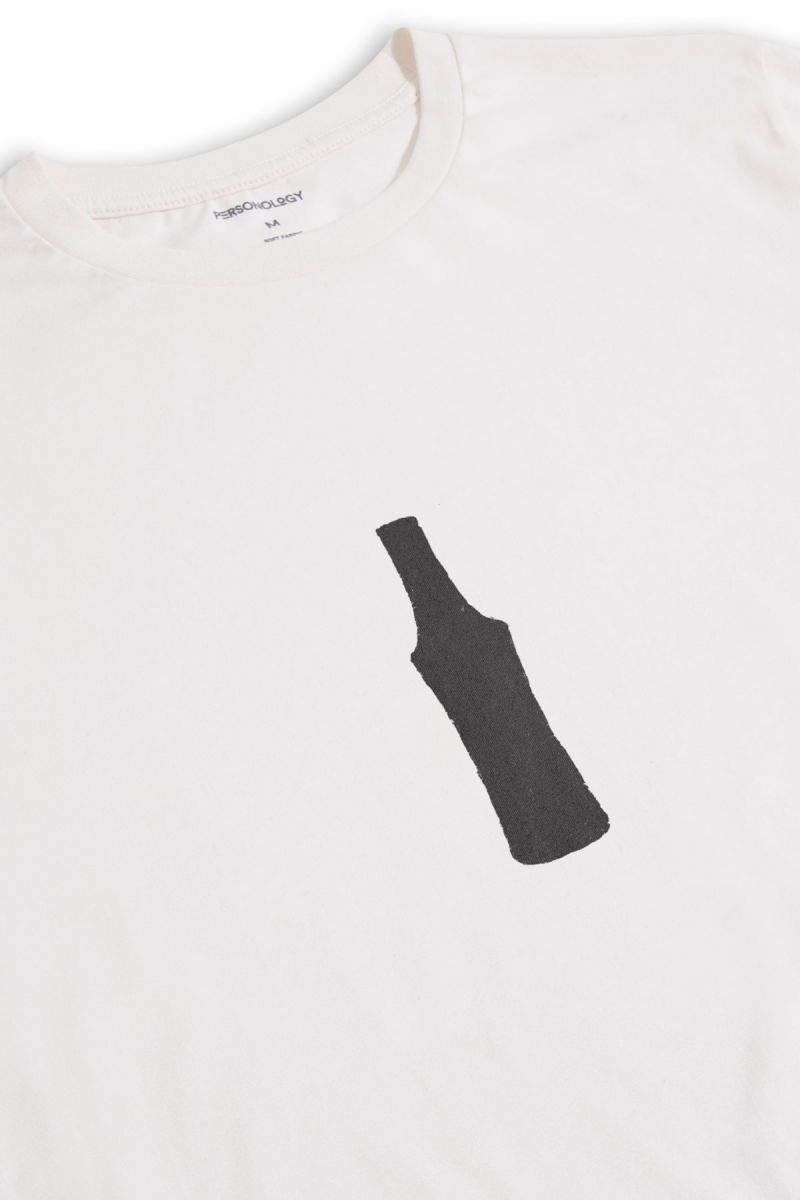 Off White Soft Fabric Bootle Design Short Sleeve Tee