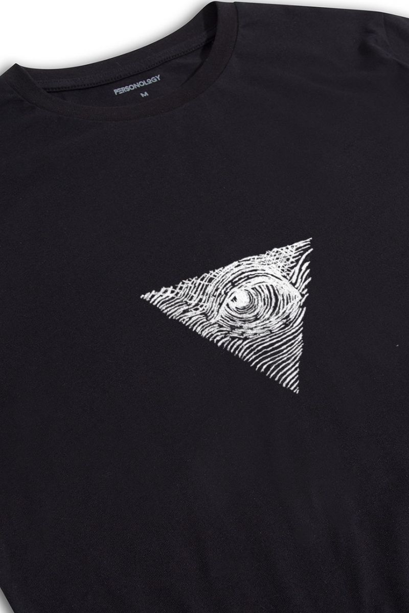 Black Soft Fabric Eye Design Short Sleeve Tee