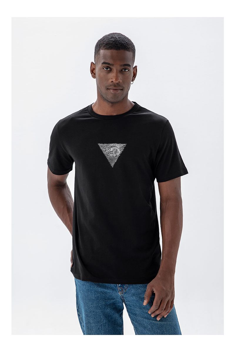 Black Soft Fabric Eye Design Short Sleeve Tee