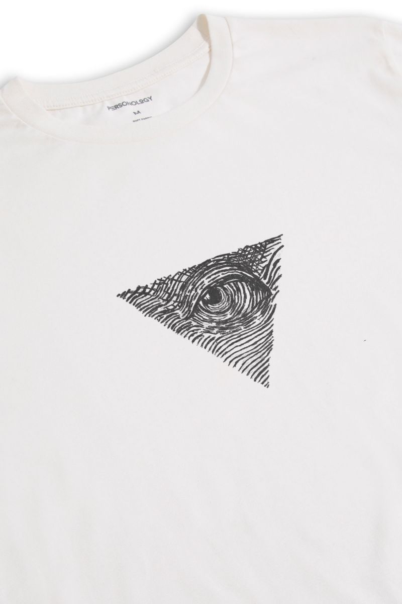 Off White Soft Fabric Eye Design Short Sleeve Tee