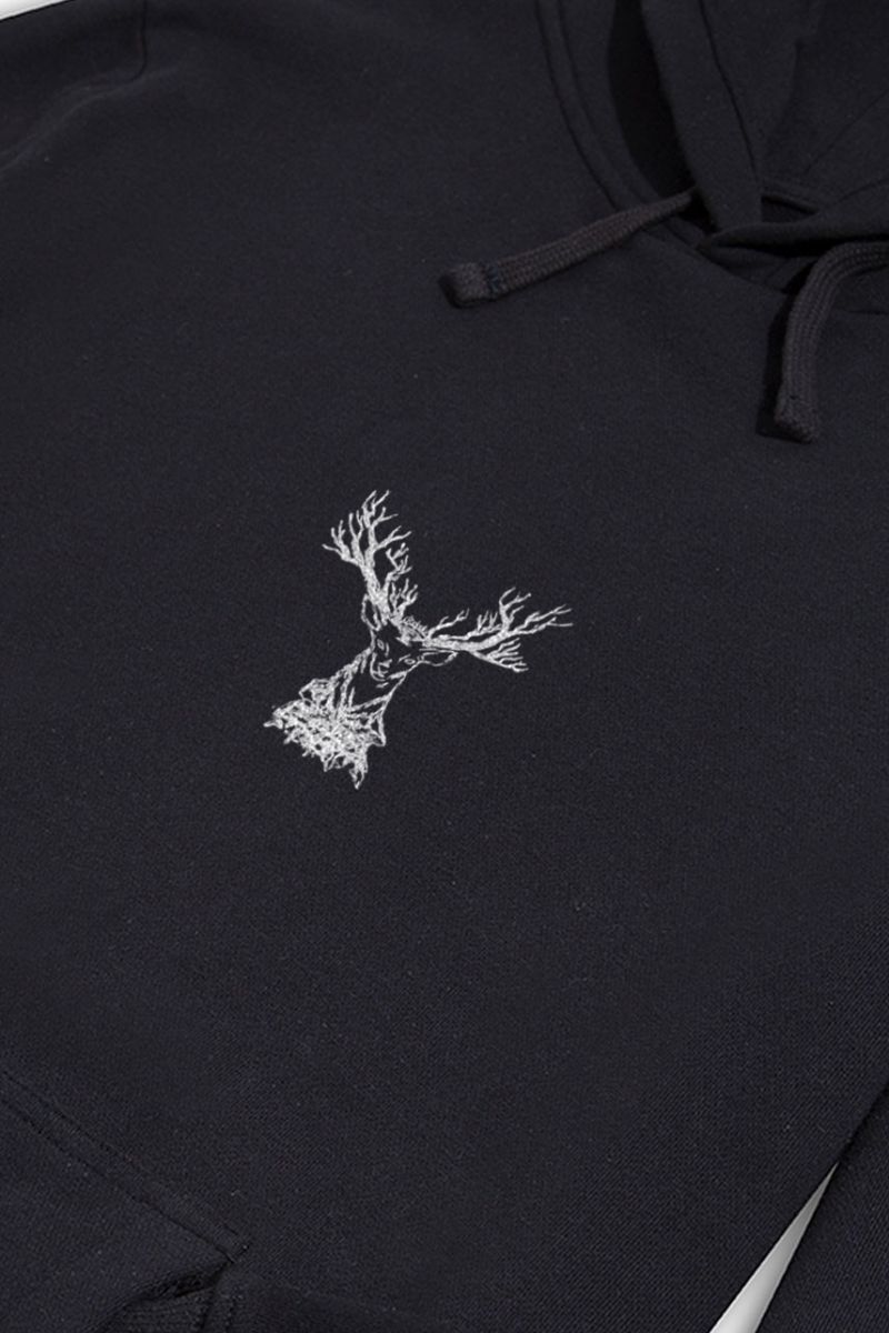 Black Premium Cotton Moose Design Pullover Hoodie