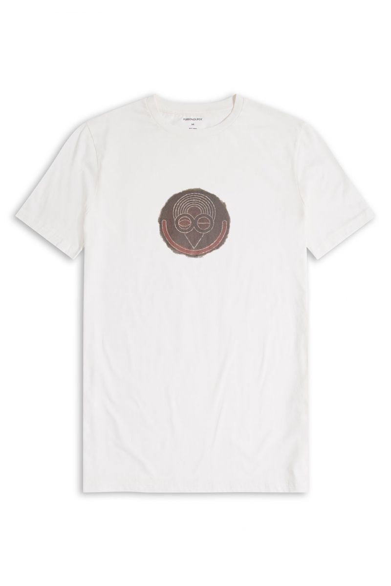 Off White Soft Fabric Abstract Design Short Sleeve Tee