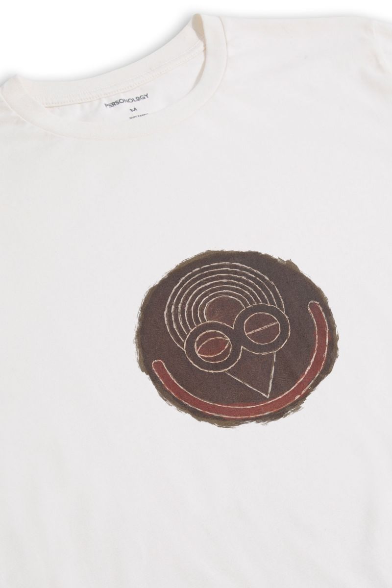 Off White Soft Fabric Abstract Design Short Sleeve Tee