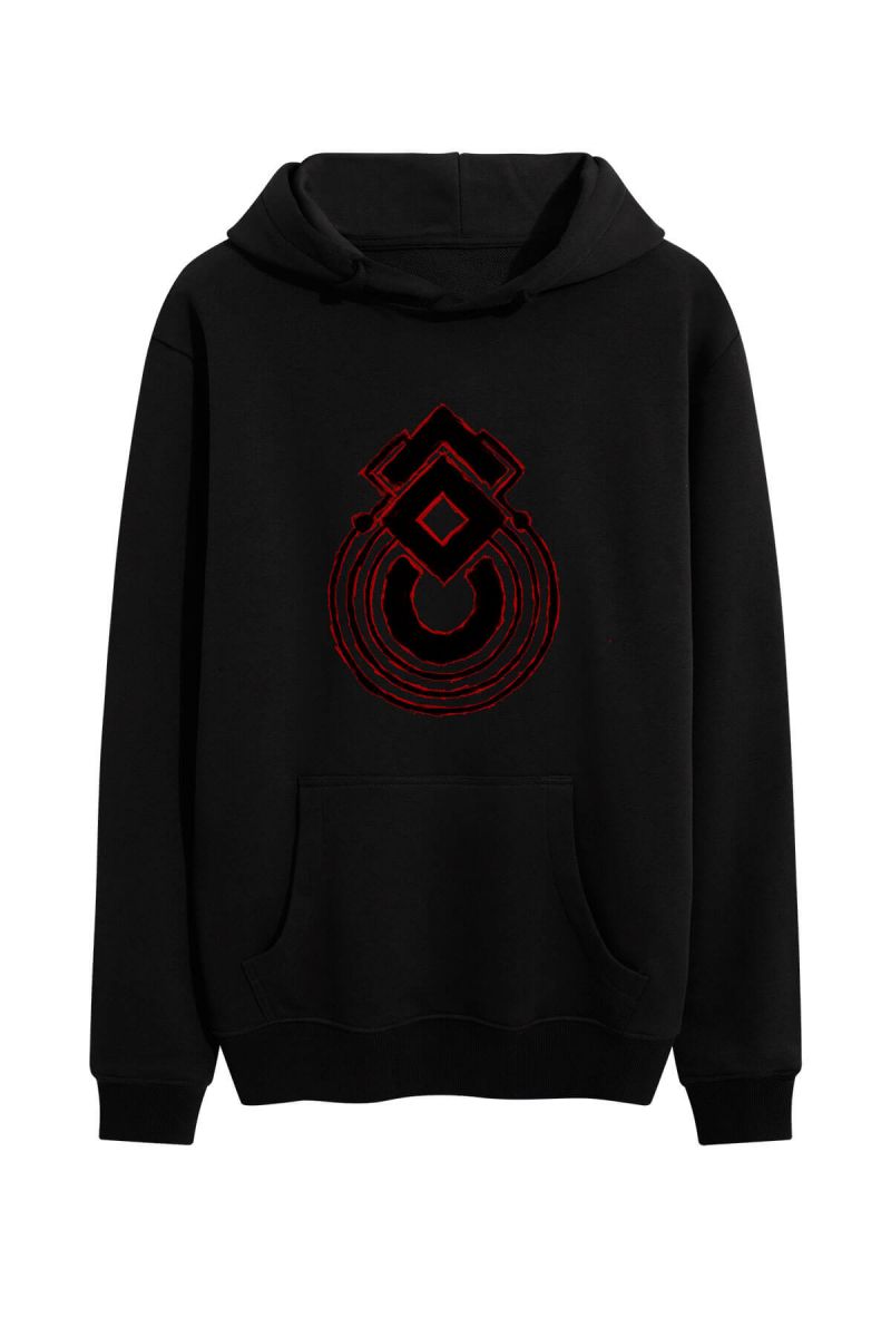 Black Premium Cotton Abstract Design Pullover Hoodie