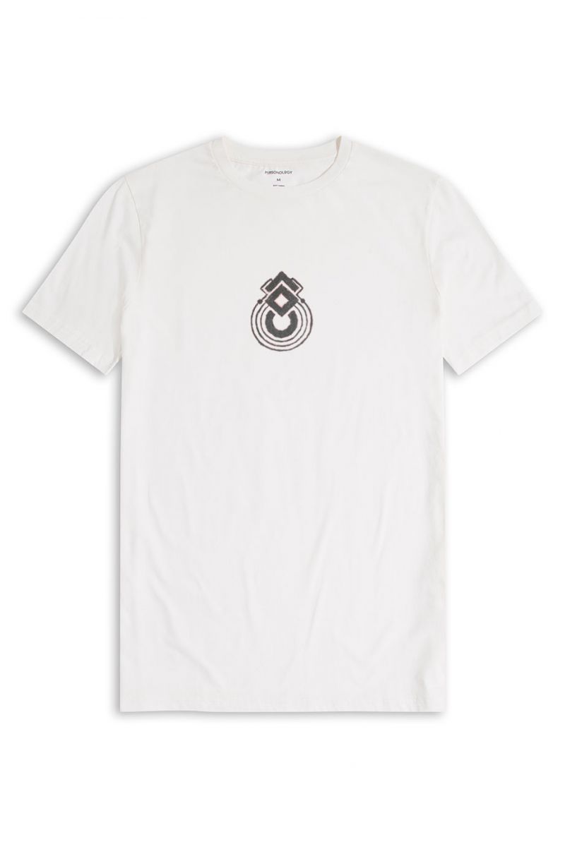 Off White Soft Fabric Abstract Design Short Sleeve Tee