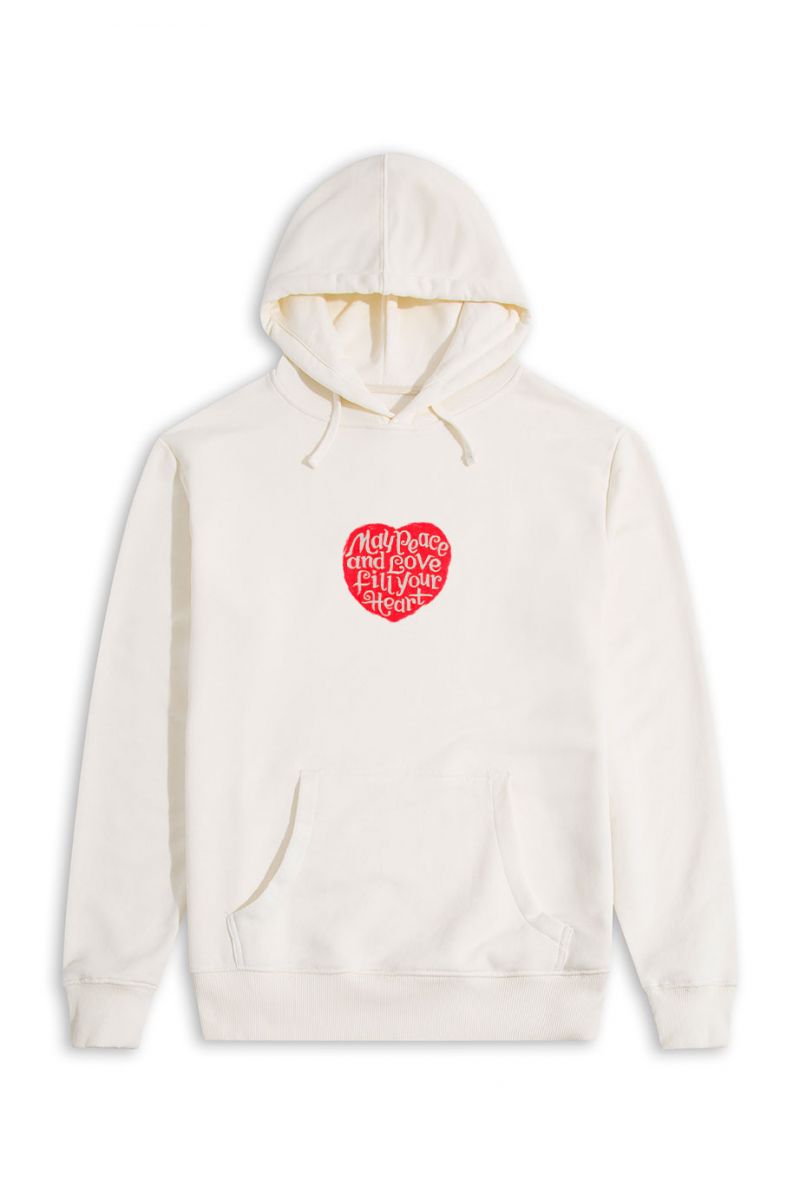 Ecru Premium Cotton Peace and Love Design Pullover Hoodie