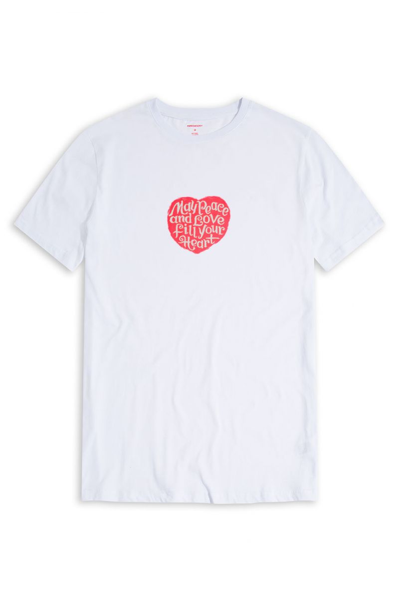 White Soft Fabric Peace and Love Design Short Sleeve Tee
