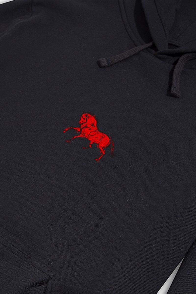 Black Premium Cotton Horse Design Pullover Hoodie