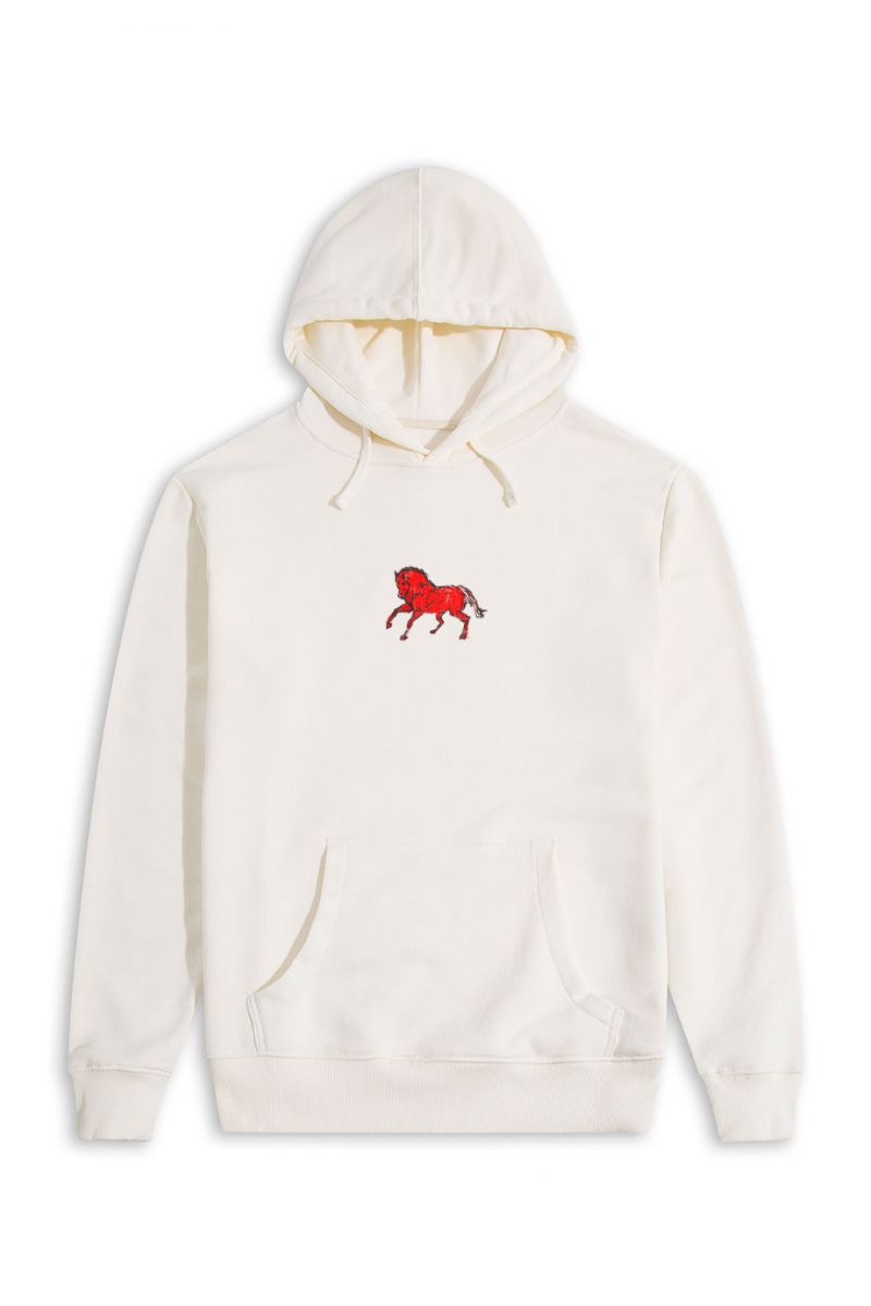 Ecru Premium Cotton Horse Design Pullover Hoodie