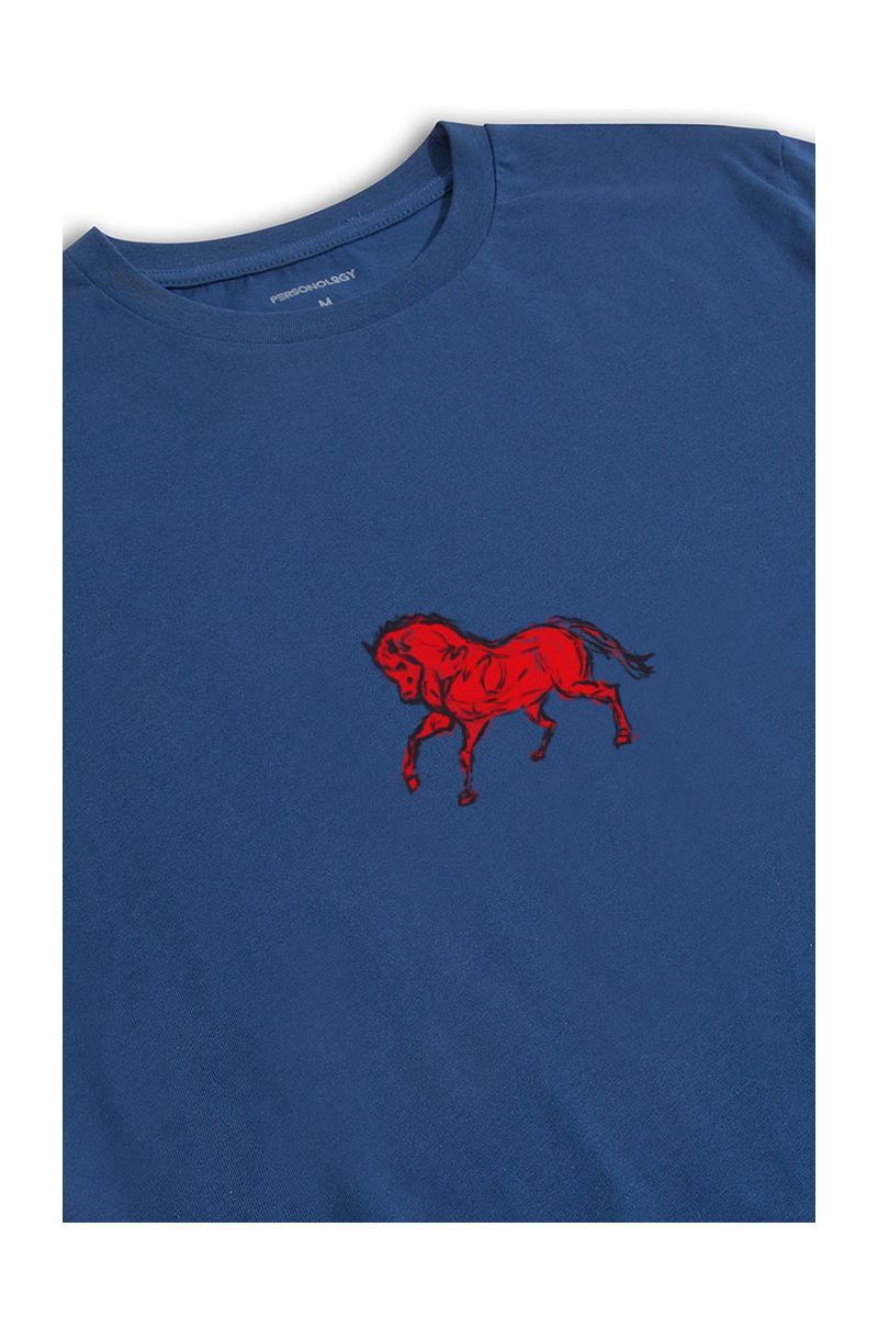 Navy Soft Fabric Horse Design Short Sleeve Tee