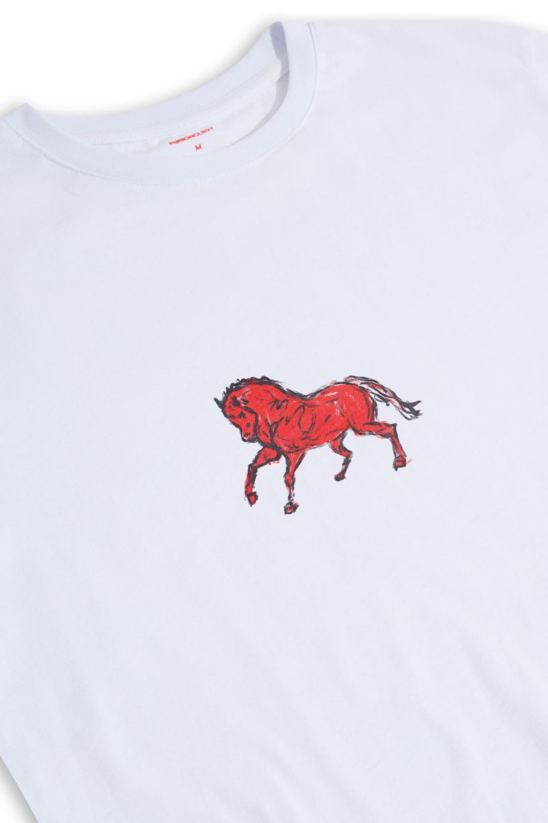 White Soft Fabric Horse Design Short Sleeve Tee