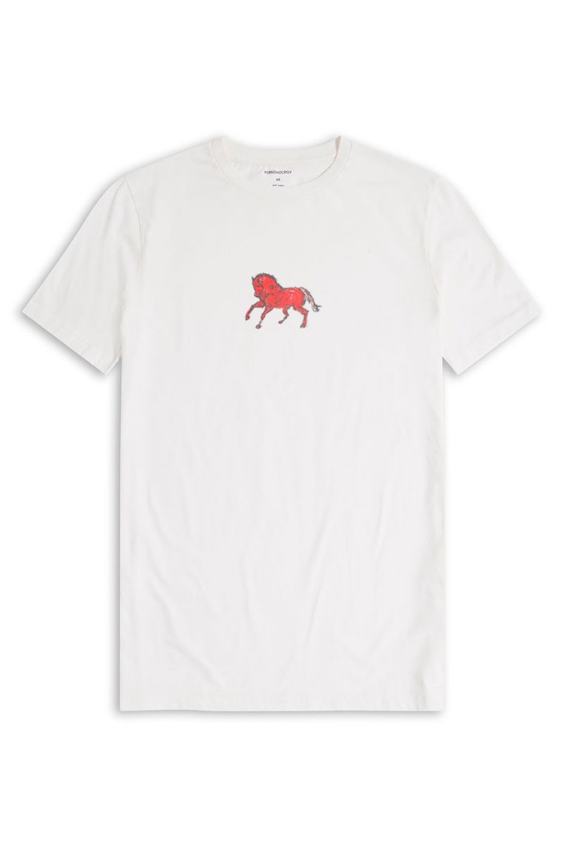 Off White Soft Fabric Horse Design Short Sleeve Tee