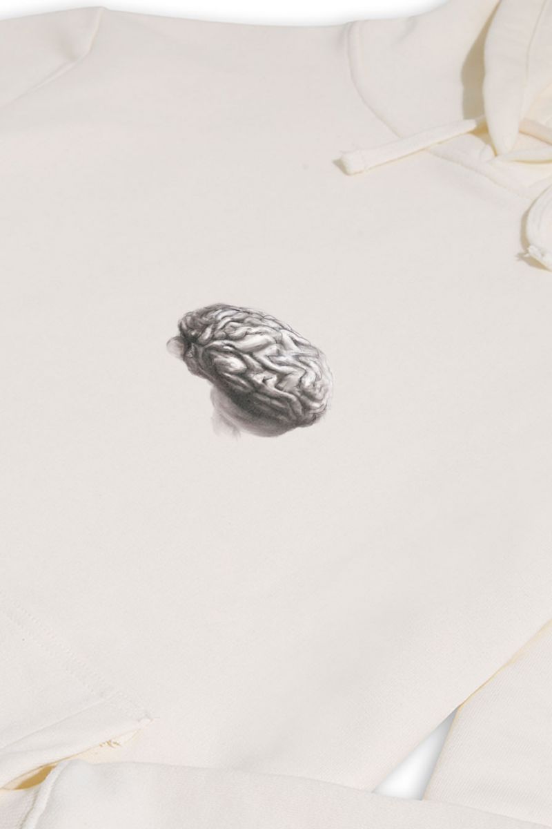 Ecru Premium Cotton Brain Design Pullover Hoodie