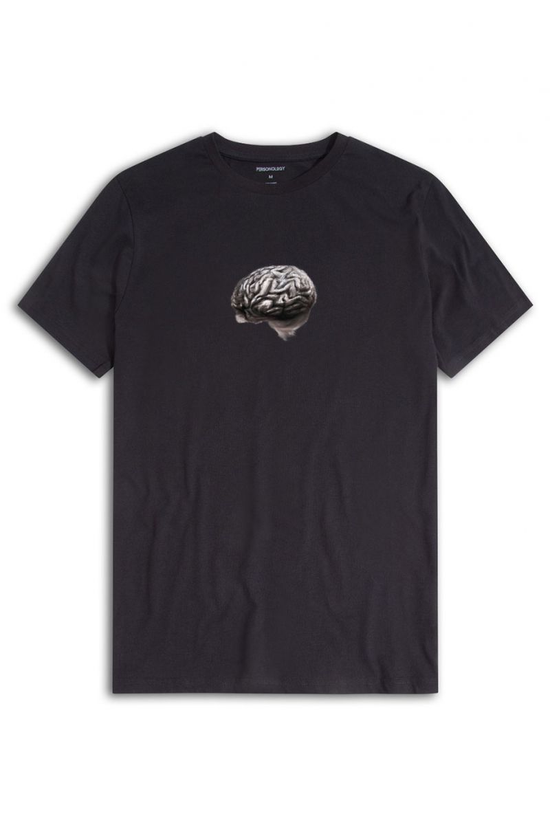 Black Soft Fabric Brain Design Short Sleeve Tee