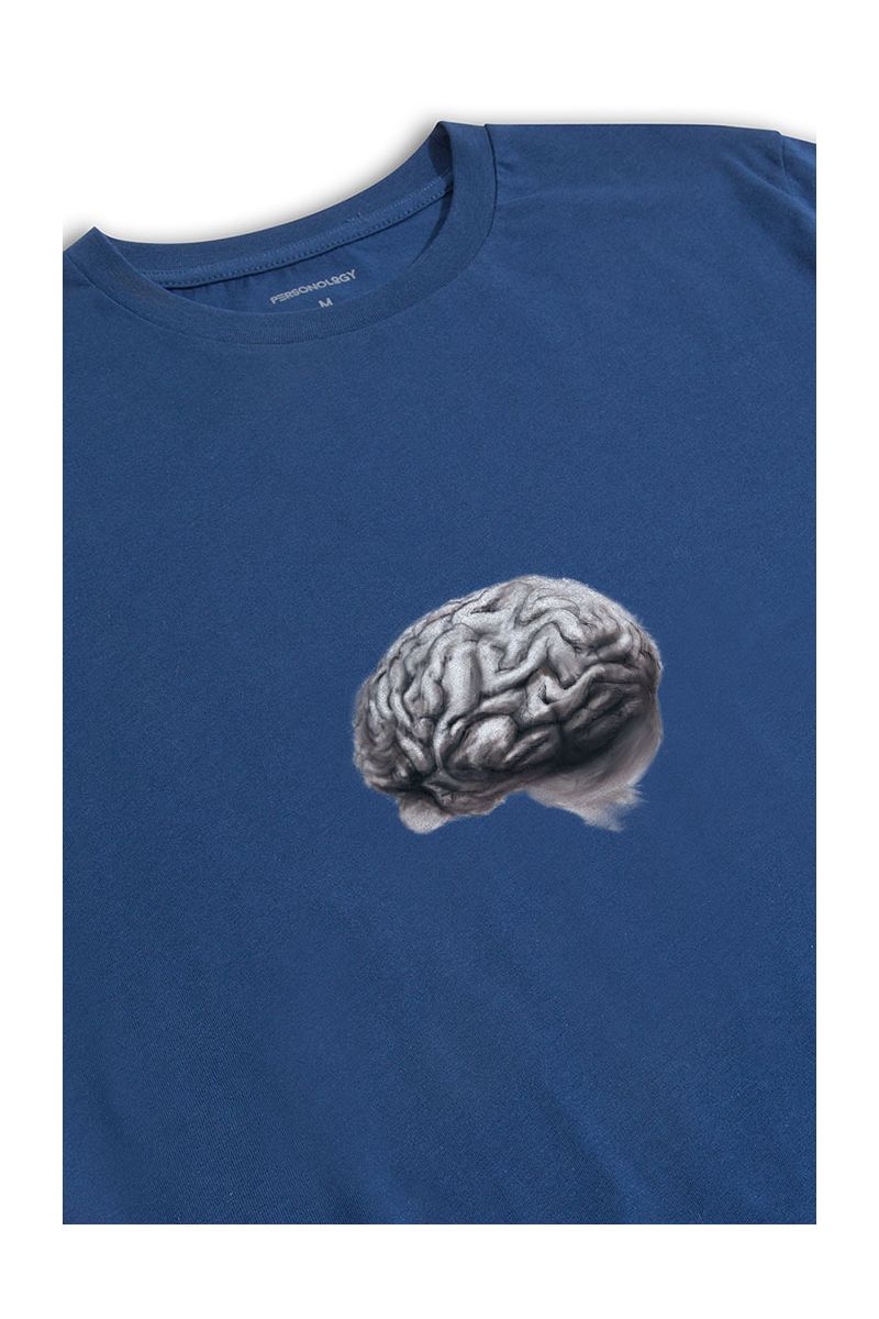 Navy Soft Fabric Brain Design Short Sleeve Tee