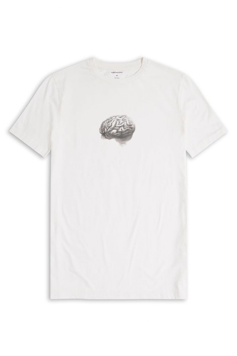 Off White Soft Fabric Brain Design Short Sleeve Tee
