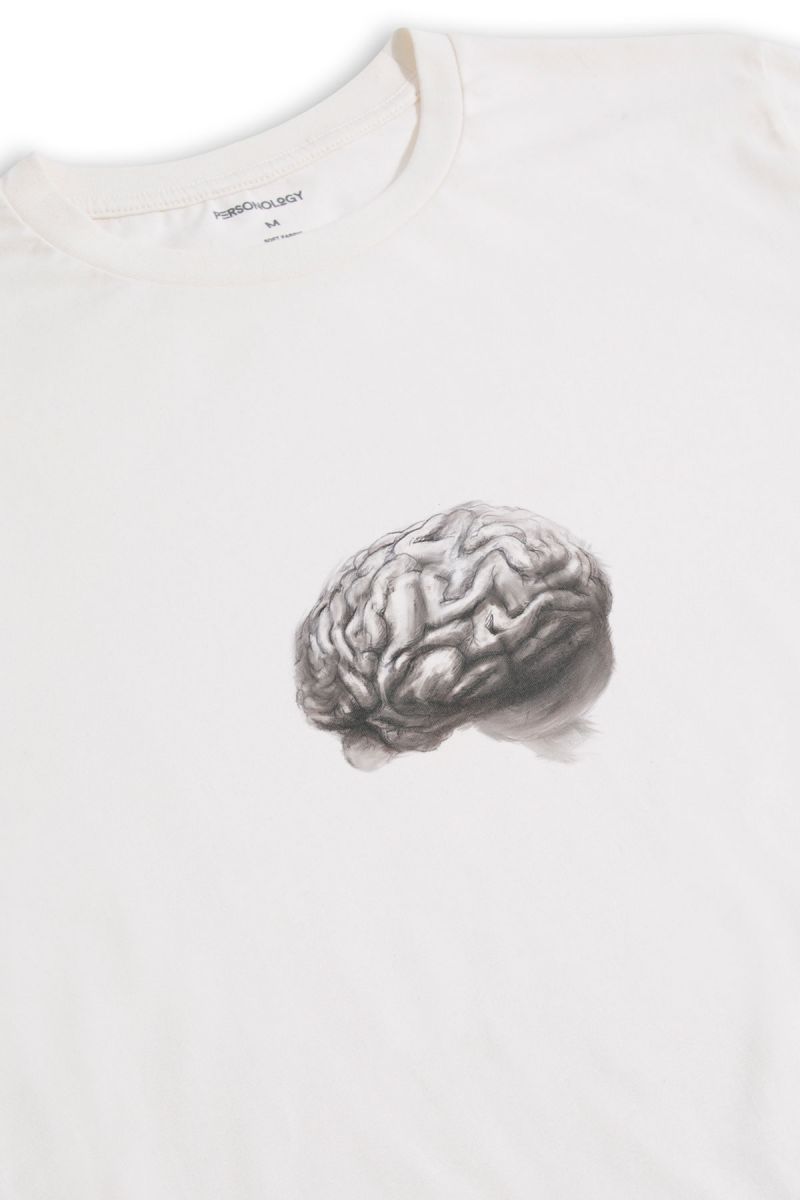 Off White Soft Fabric Brain Design Short Sleeve Tee