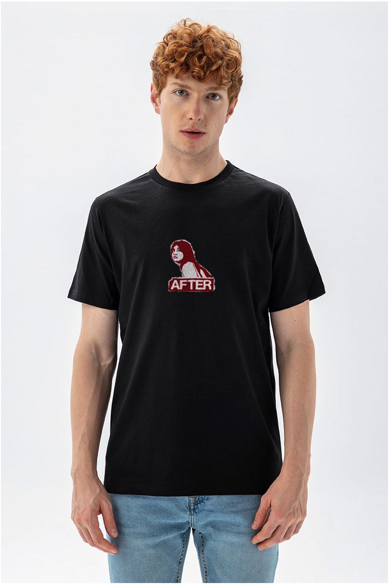 Black Soft Fabric After Design Short Sleeve Tee