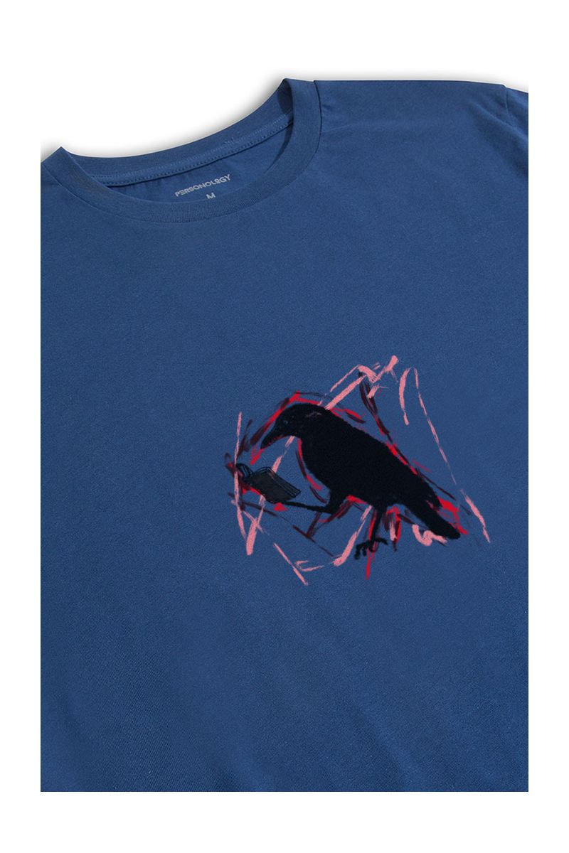 Navy Soft Fabric Bird Design Short Sleeve Tee